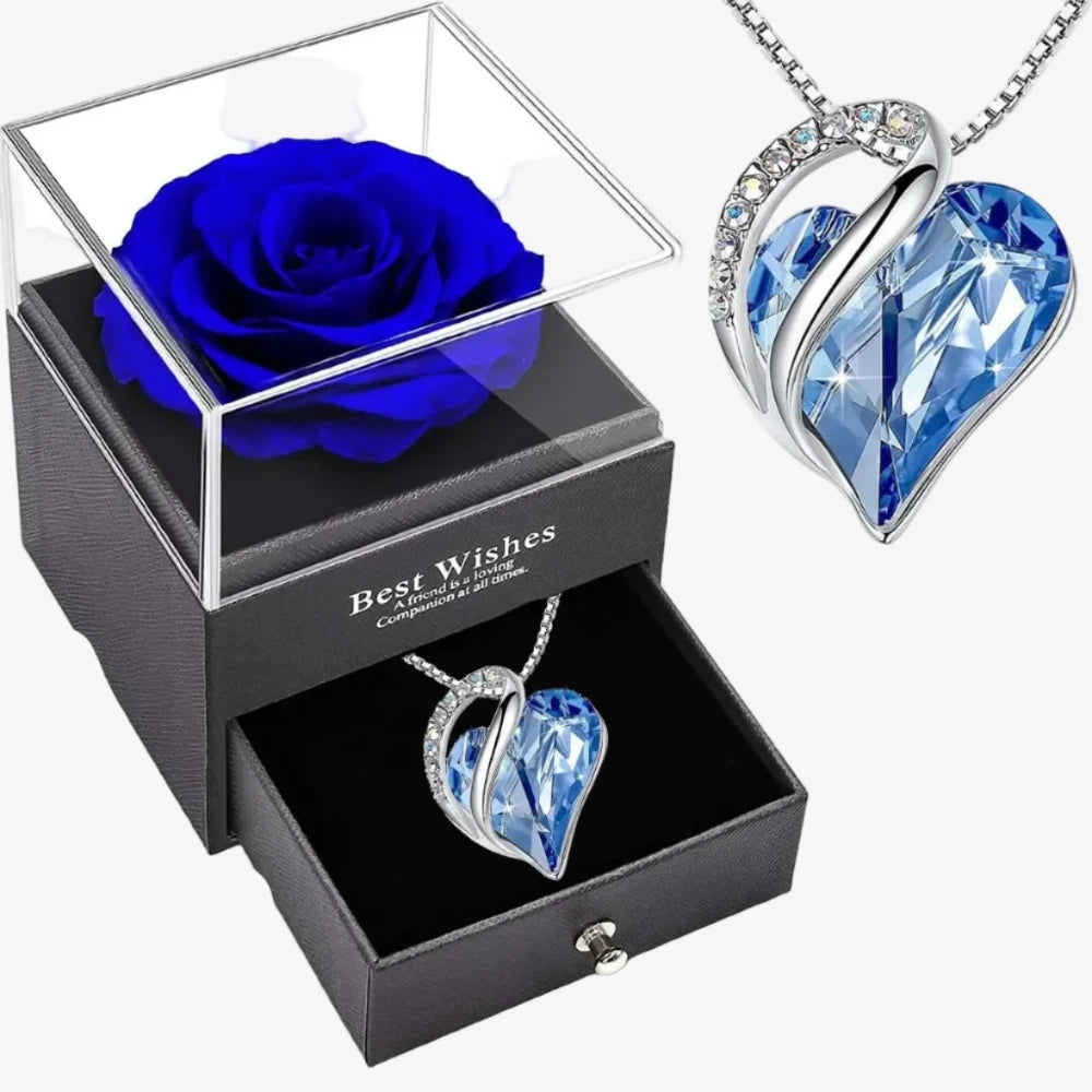 Box Cadeau Couple Collier Cœur Brillant - coffret complet rose