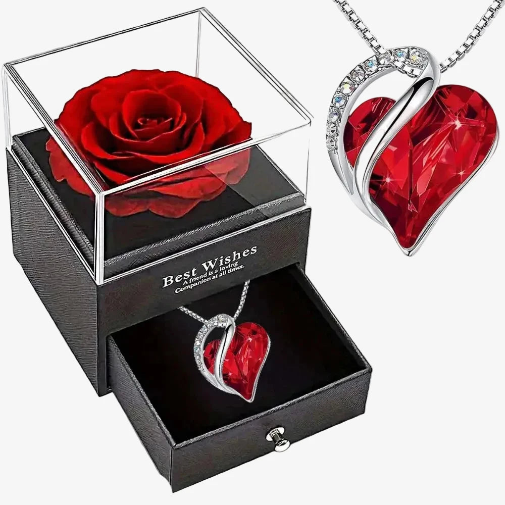 Box Cadeau Couple Collier Cœur Brillant - coffret complet rouge
