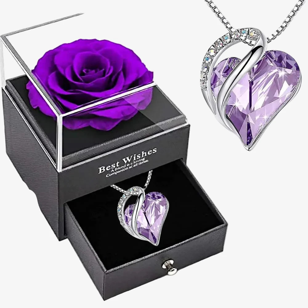 Box Cadeau Couple Collier Cœur Brillant - coffret complet violet
