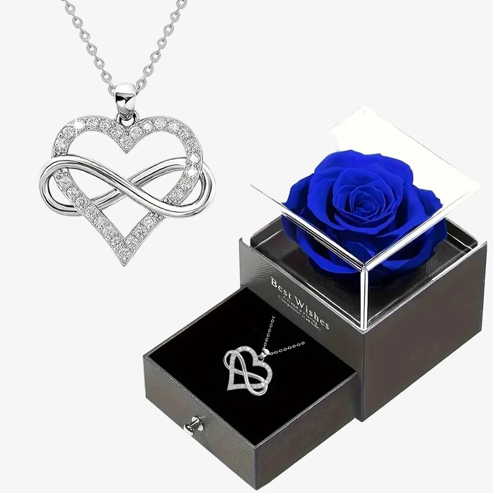 Box Cadeau Couple Collier Cœur Infini - coffret bleu
