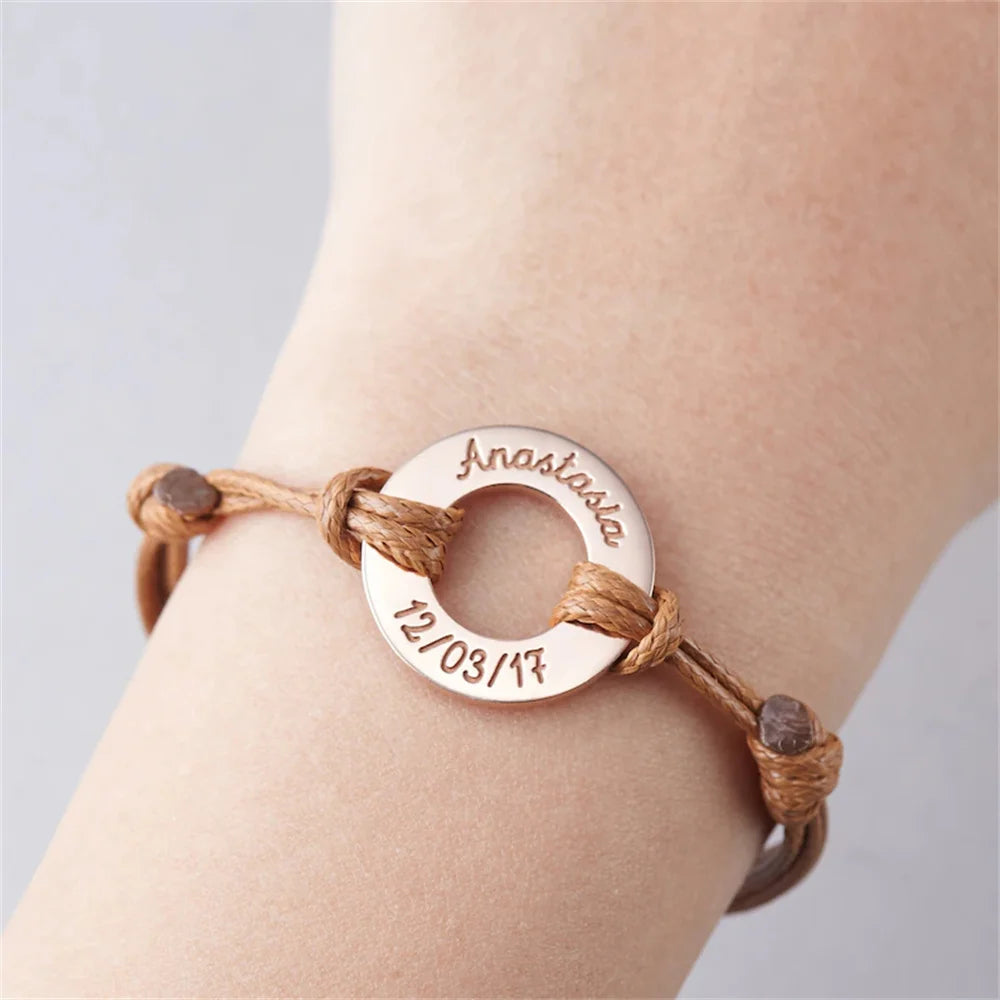 Bracelet personnalisé anneaux, photo produit acier inoxydable et cordon ajustable