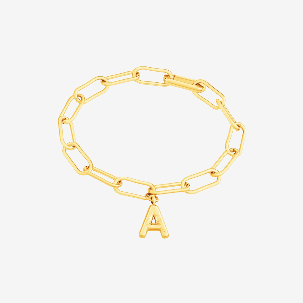 Bracelet lettre femme en acier inoxydable doré, chaîne maillons ovales et charm initiale