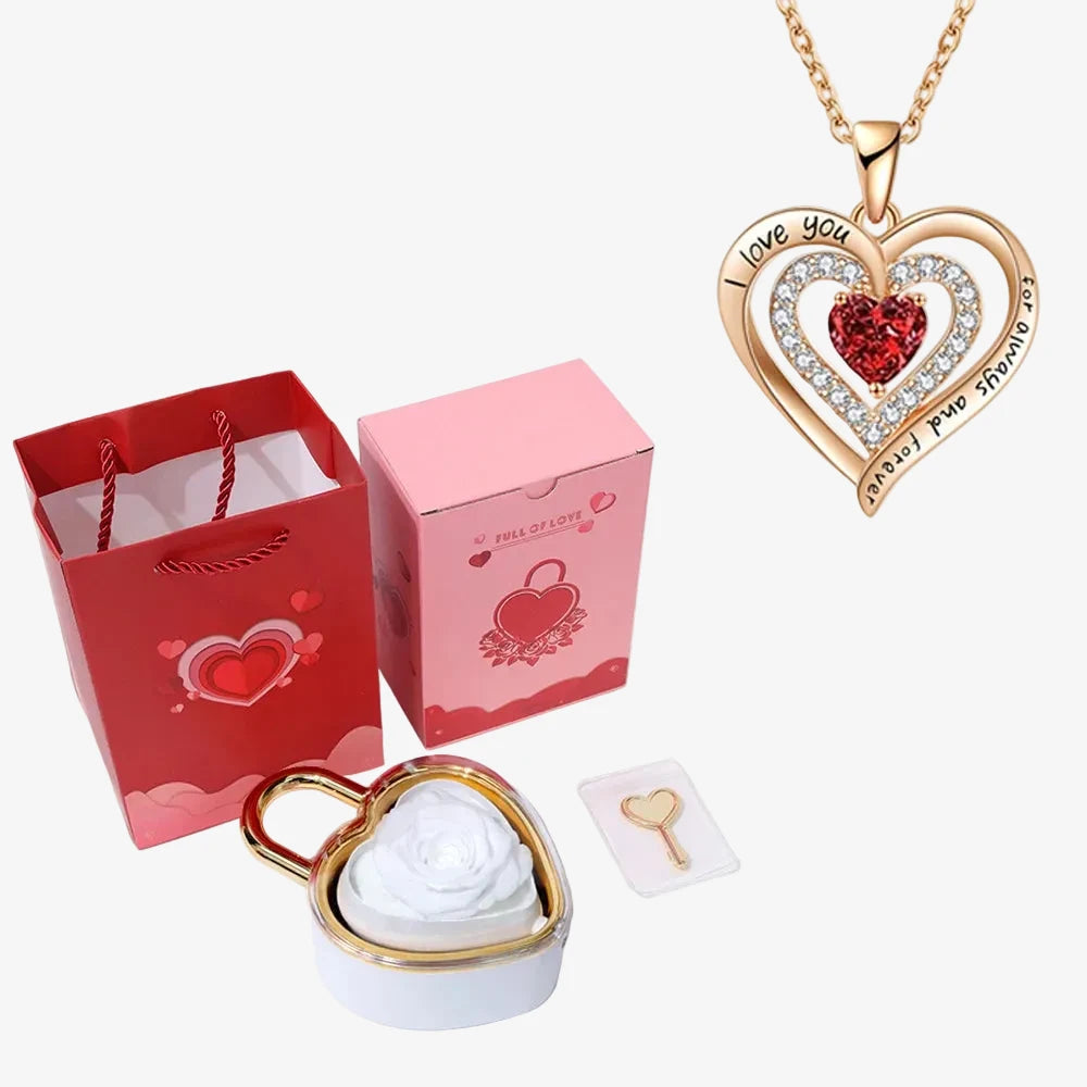 Cadeau Couple Ouvre Mon Cœur Collier Cœur Rouge - coffret complet blanc