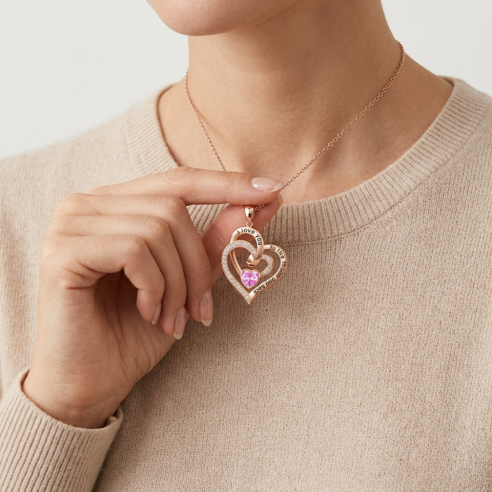 Coffret Cadeau Couple Collier Cœur avec Rose Rouge en Cœur