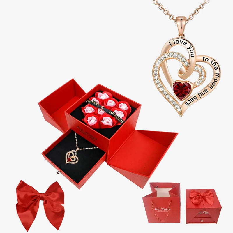 Coffret Cadeau Couple Double Collier Cœur Rouge