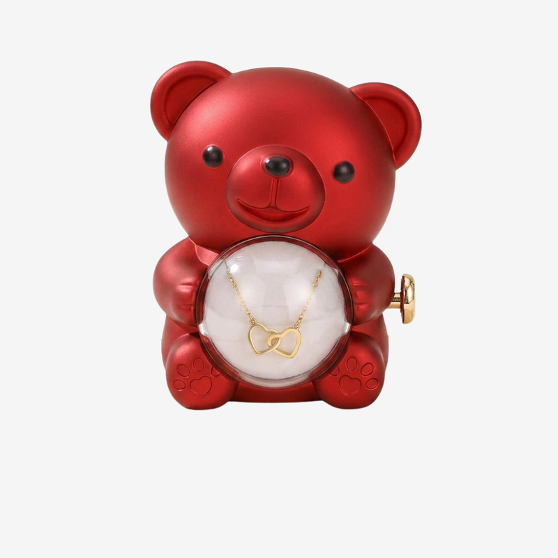 Coffret Cadeau Couple Ourson Collier Double Cœur - cadeau couple