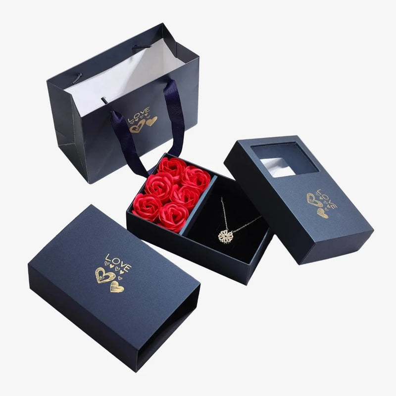 Coffret Cadeau Couple Trèfle à 4 Cœurs - coffret complet