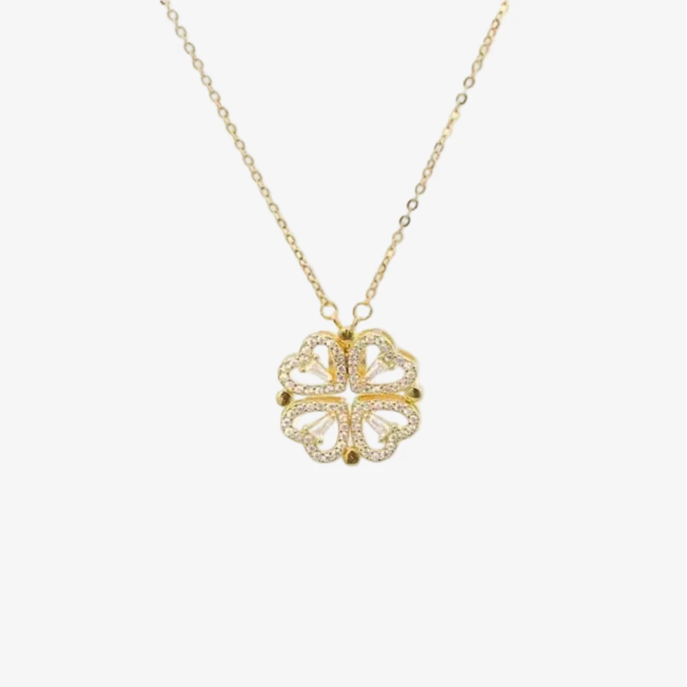 Coffret Cadeau Couple Trèfle à 4 Cœurs - collier couleur or