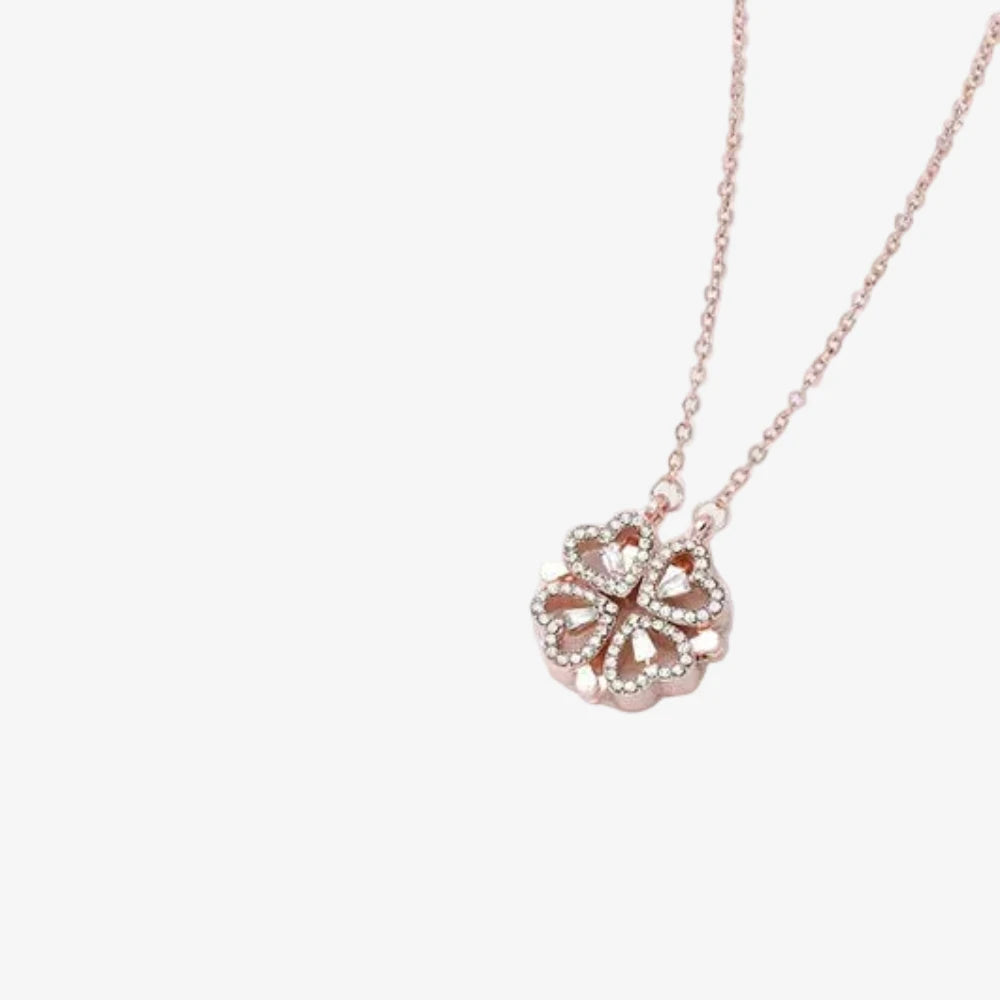 Coffret Cadeau Couple Trèfle à 4 Cœurs - collier or rose
