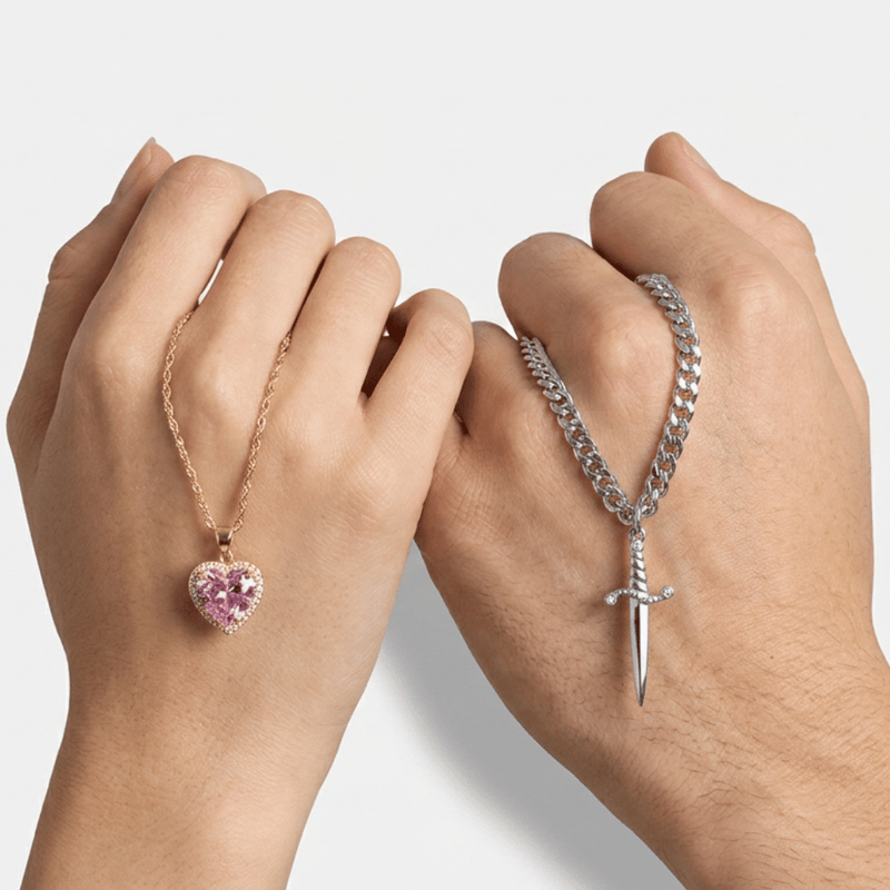 Collier Pour Couple Coeur Rose - cadeau couple