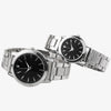 Montre Couple Argent Fond Noir - cadeau couple montre duo