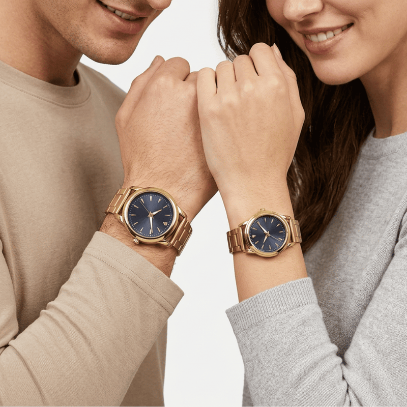 Montre Couple Doré Fond Noir - Montre cadeau couple