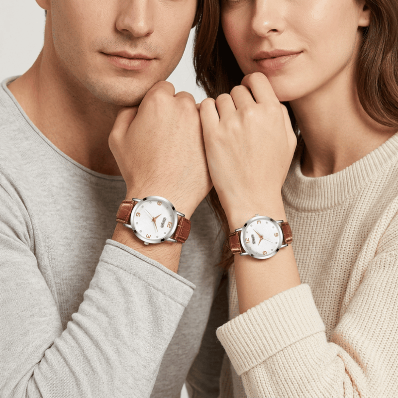 Montre de Couple Cuir Marron