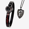 Coffret Cadeau Couple Rose Rouge Bracelet et Collier Cadenas
