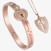 Coffret Cadeau Couple Rose Rouge Bracelet et Collier Cadenas