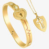 Coffret Cadeau Couple Rose Rouge Bracelet et Collier Cadenas