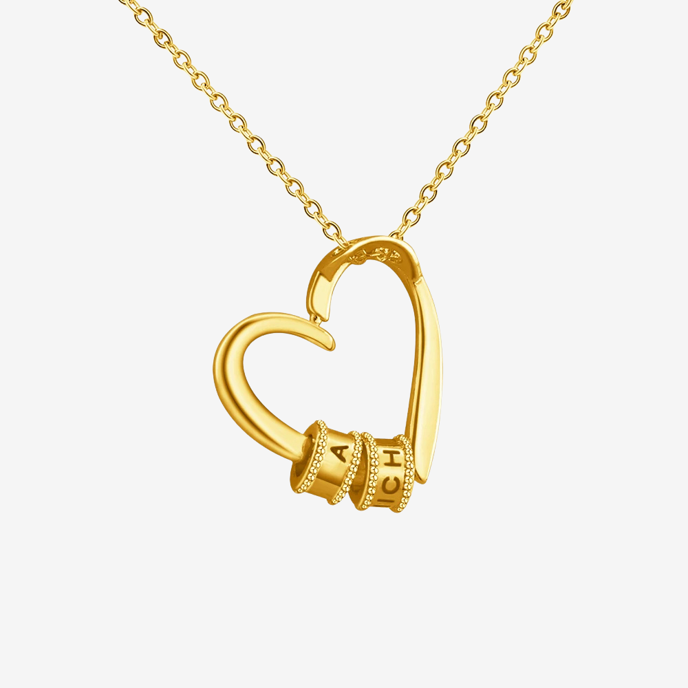 Collier cœur en or, pendentif cœur ouvert avec anneaux gravés d'initiales
