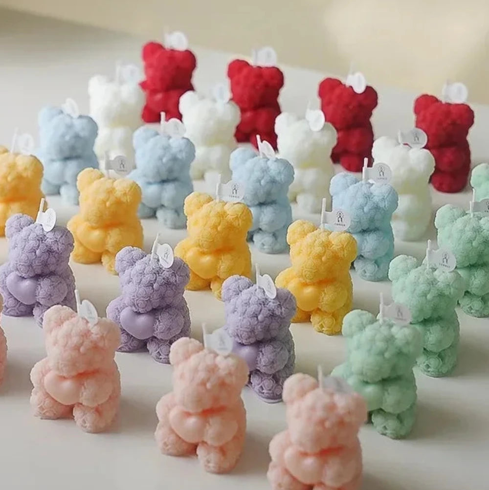 Collection bougies cadeaux ourson avec des petites fleurs 