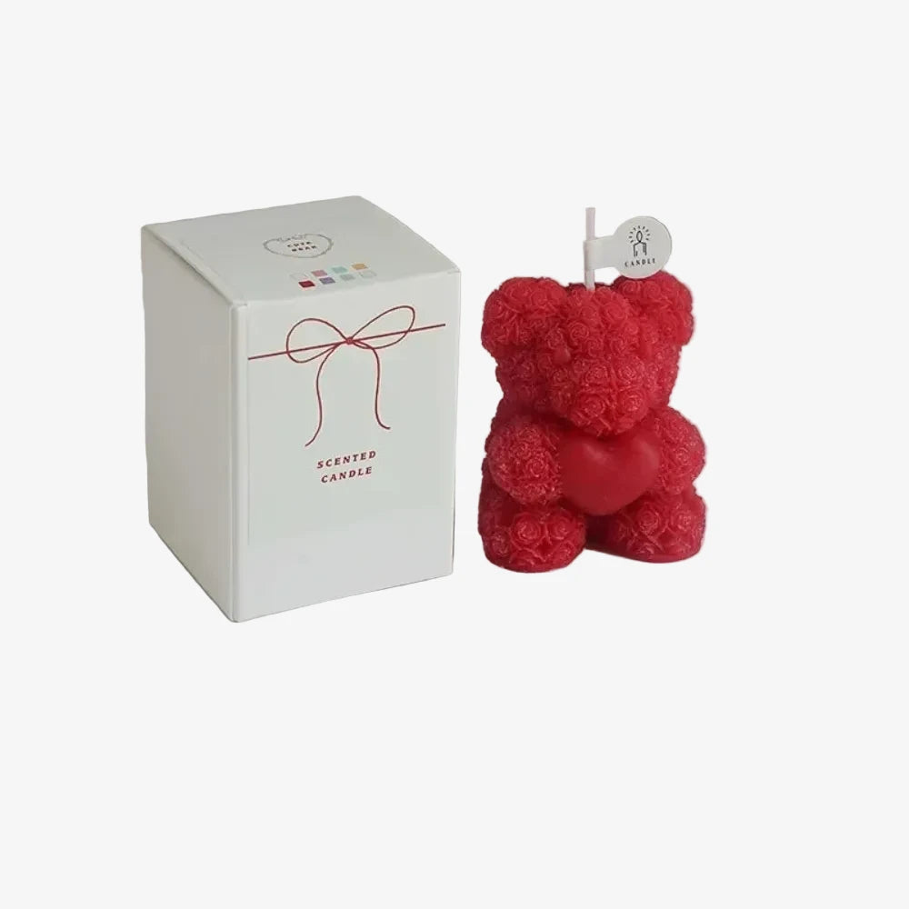 Bougie cadeau, son fleurie rouge avec son packaging 
