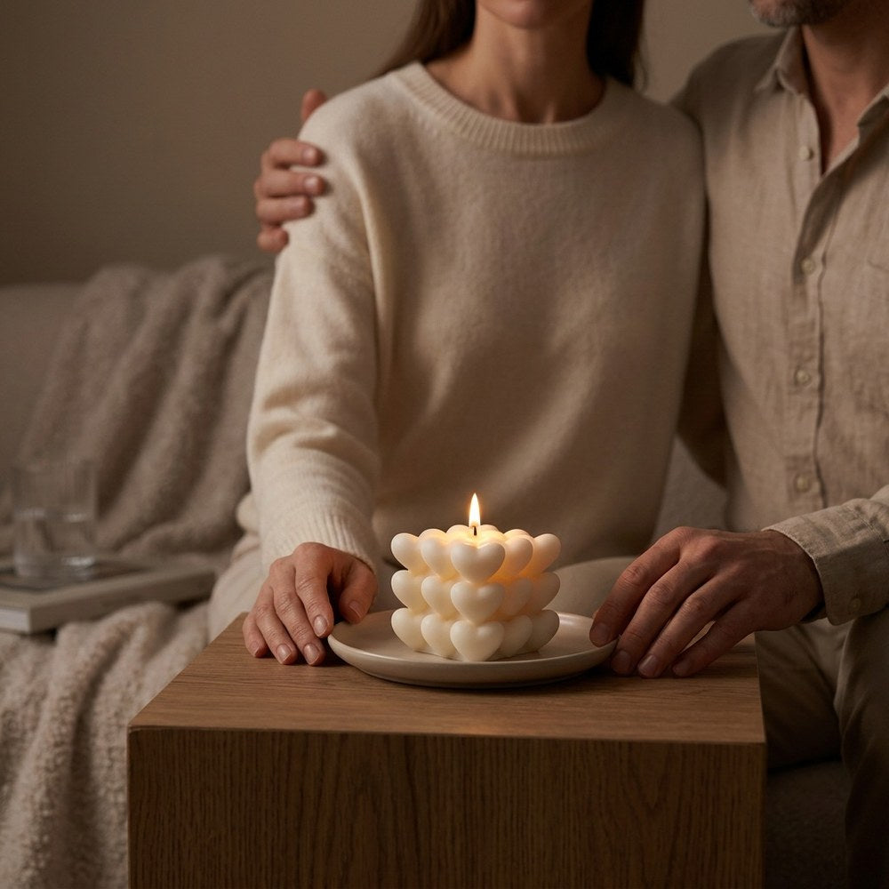 Bougie romantique allumée lors d'une soirée en couple