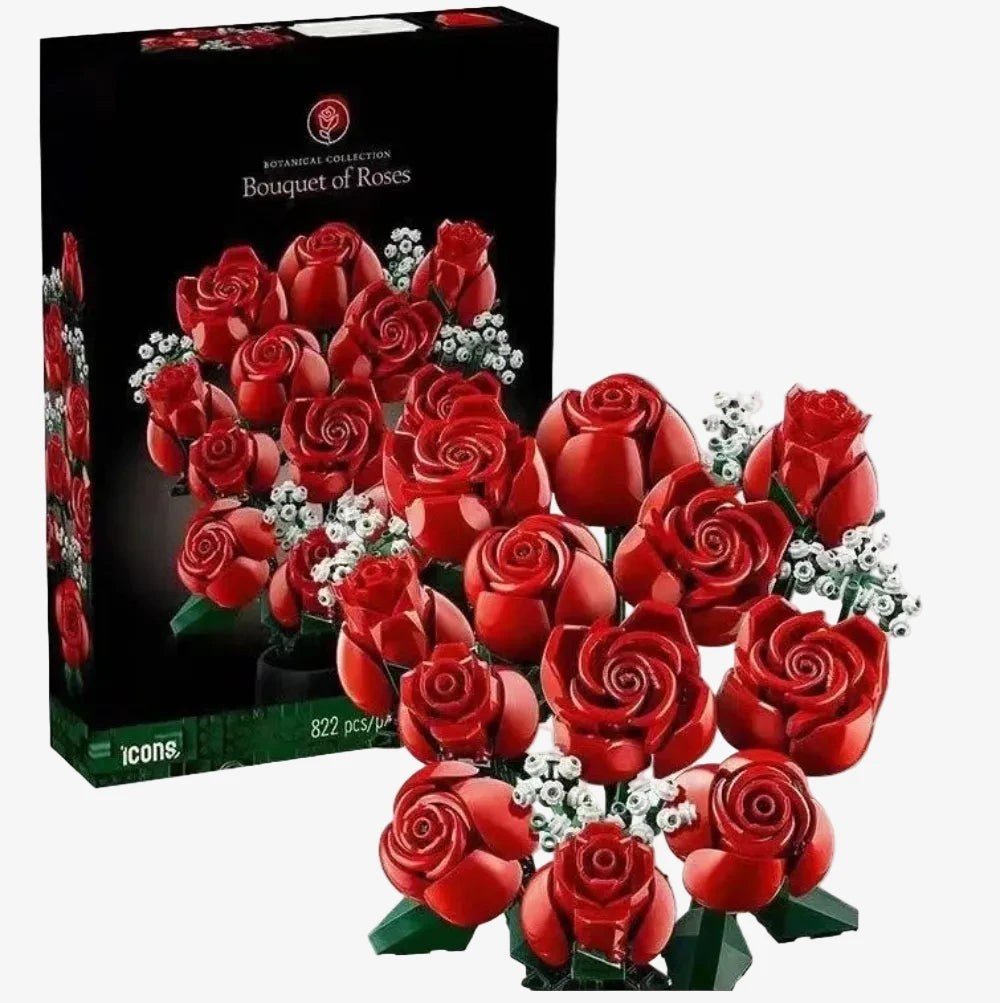 bouquet de fleurs à construire rose rouge