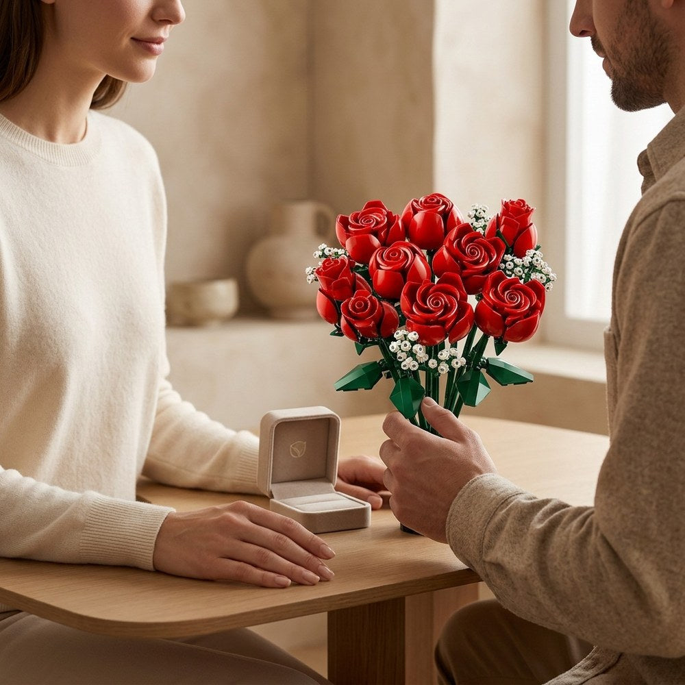 Bouquet de fleurs à construire offert avec un bijou, moment en couple