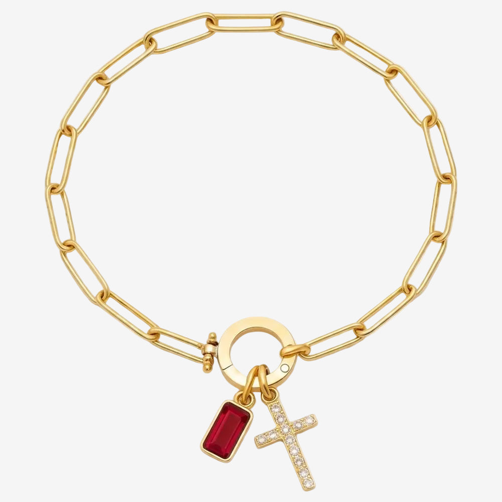 Bracelet charms pierre de naissance janvier, vue produit sur fond neutre