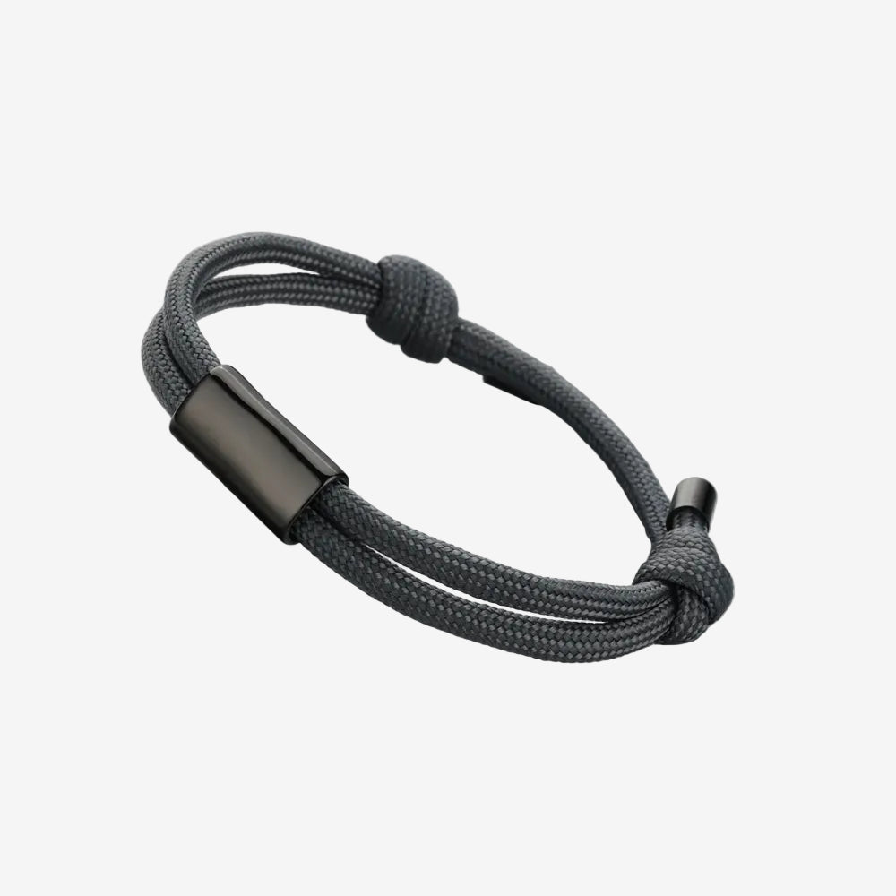 Bracelet corde homme gris avec la plaque noir