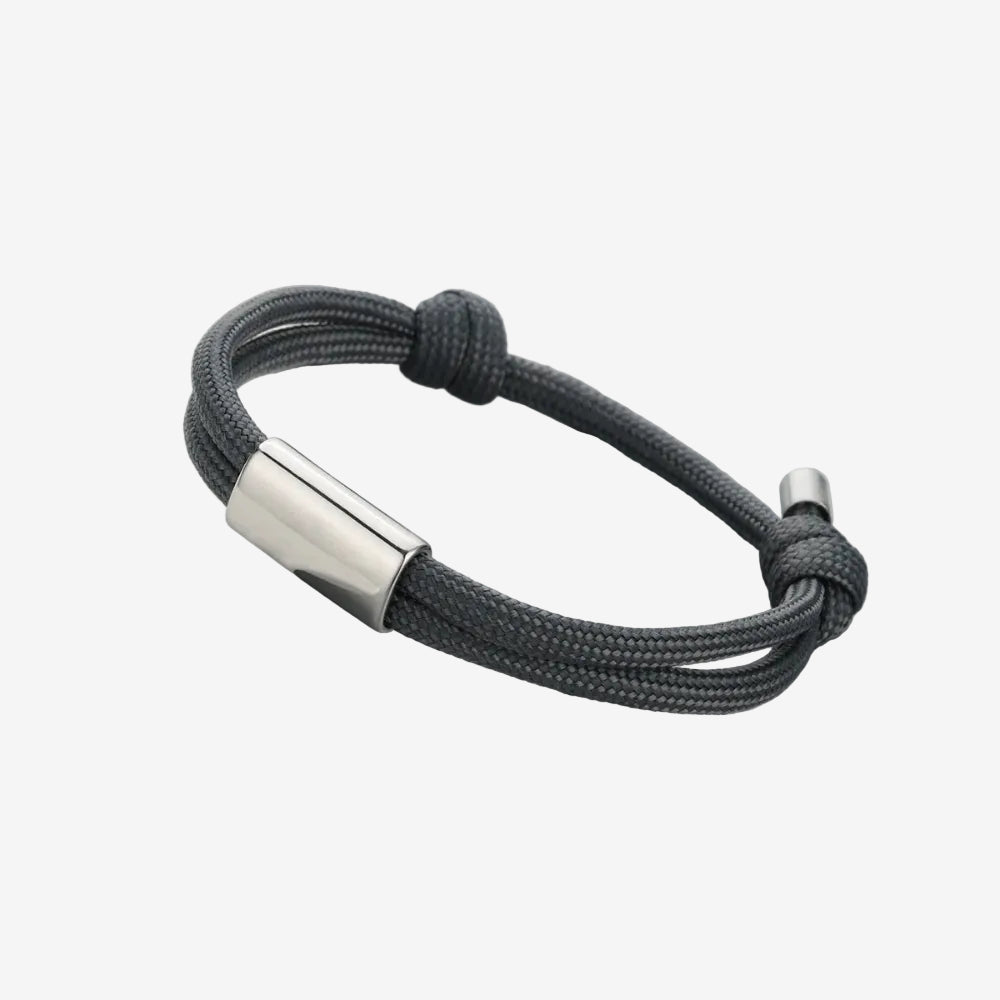 Bracelet corde homme grise avec une plaque argent
