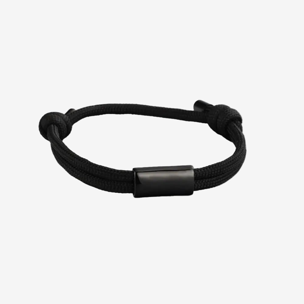 bracelet corde homme  noir avec la plaque oir