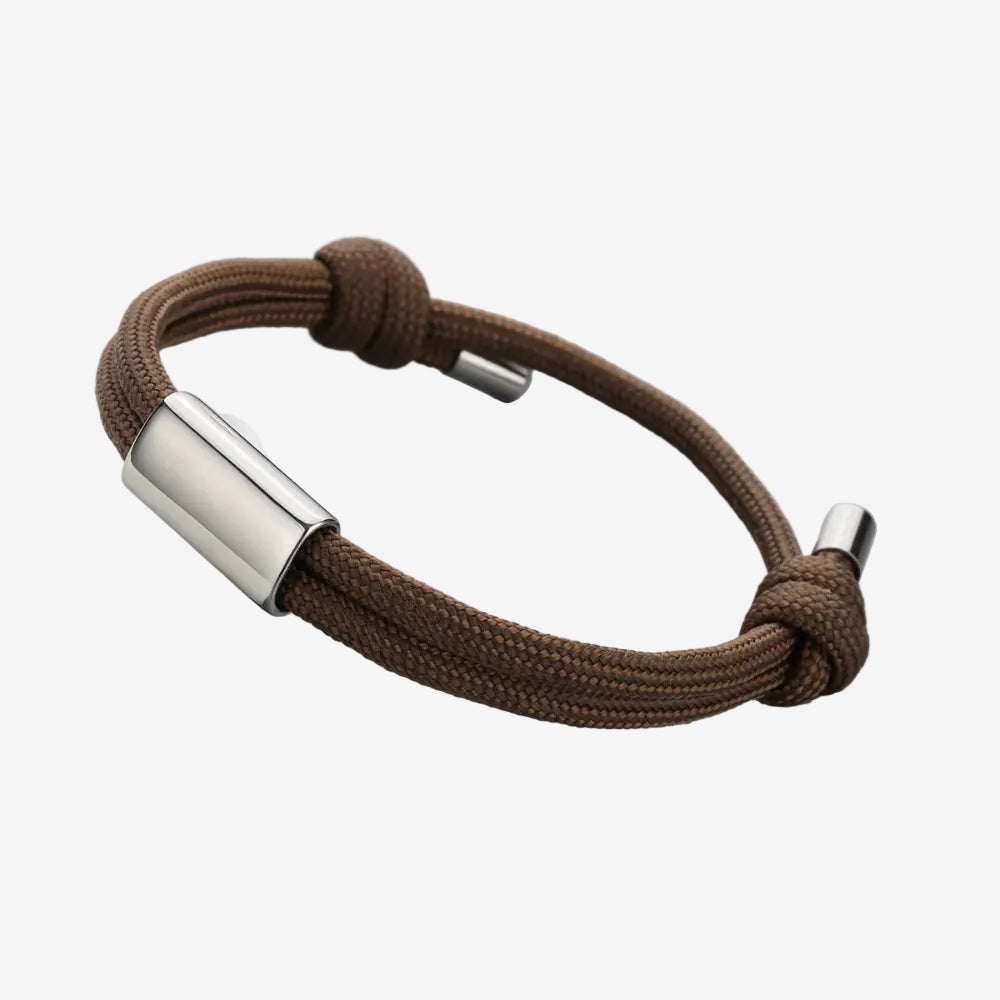 Bracelet corde homme marron avec la plaque argent