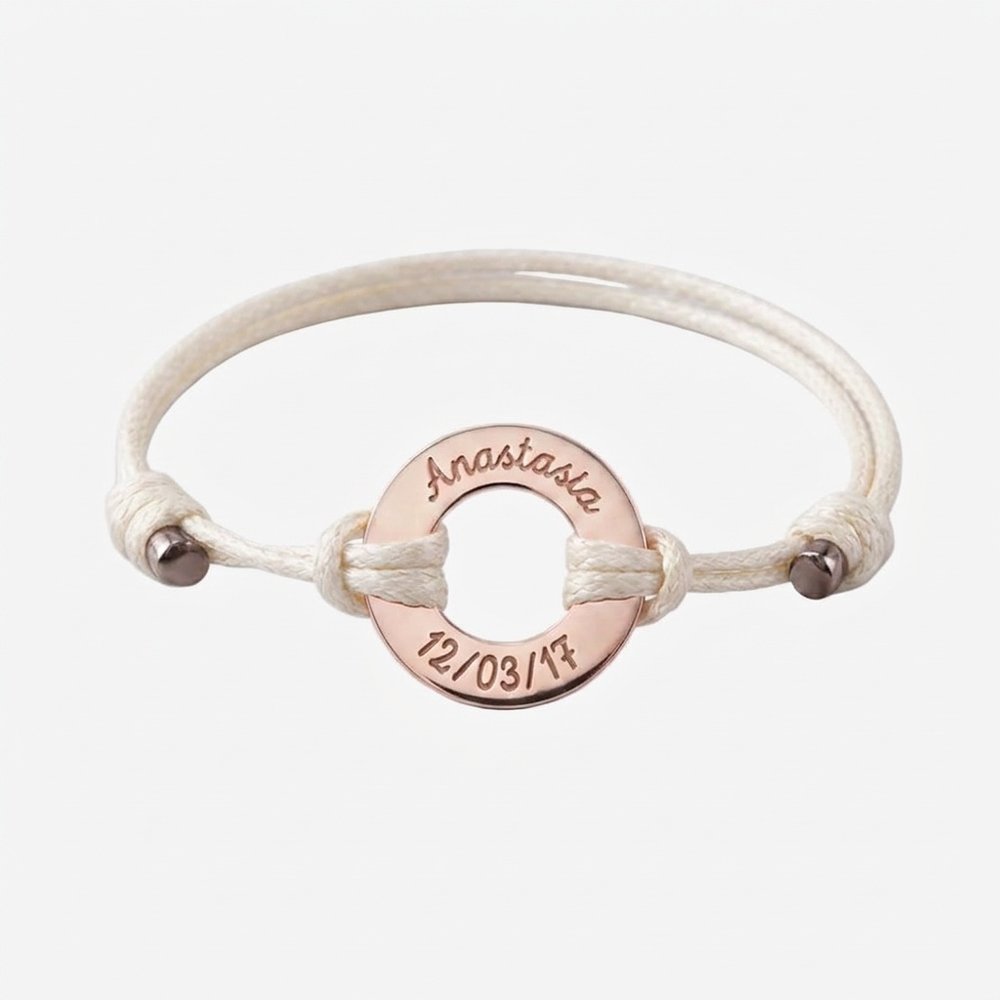Bracelet femme personnalisé anneaux, cordon blanc