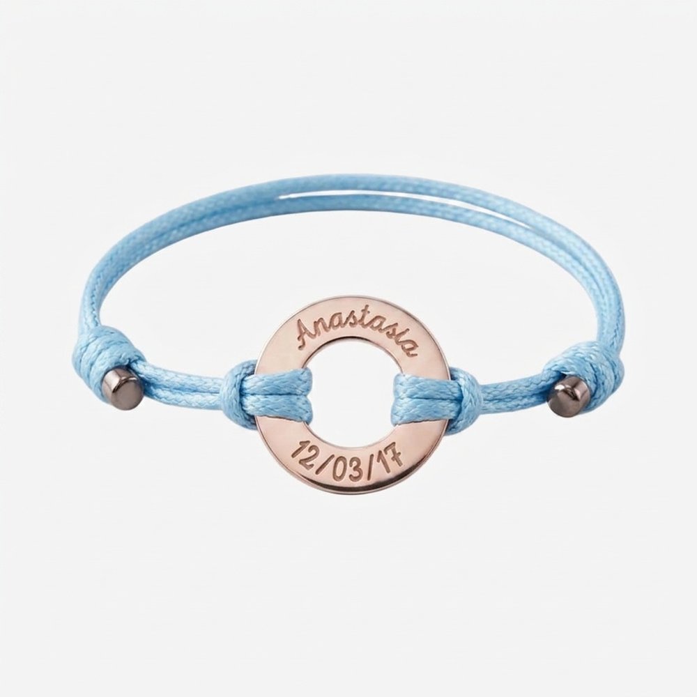 Bracelet homme personnalisé anneaux, cordon bleu ciel