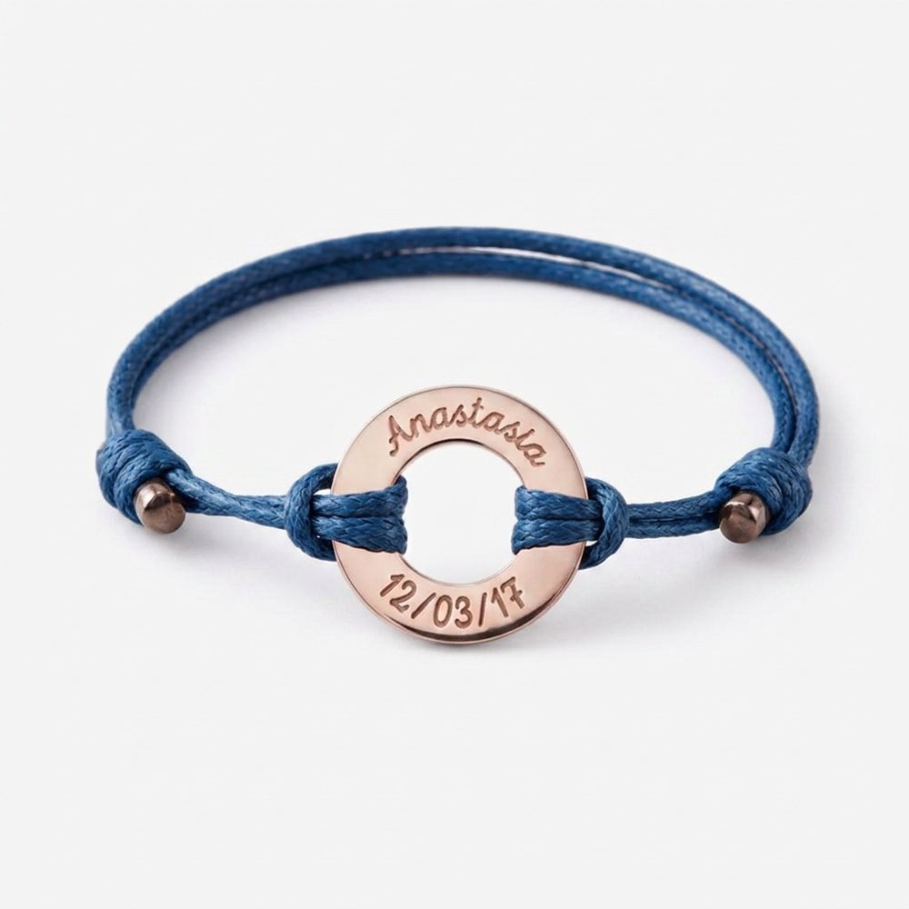 Bracelet homme personnalisé anneaux, cordon bleu