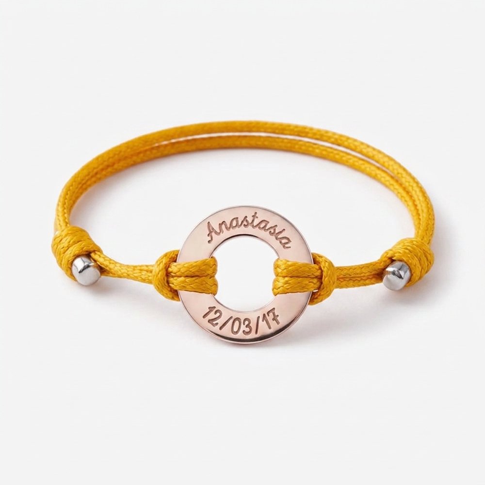 Bracelet femme personnalisé anneaux, cordon jaune