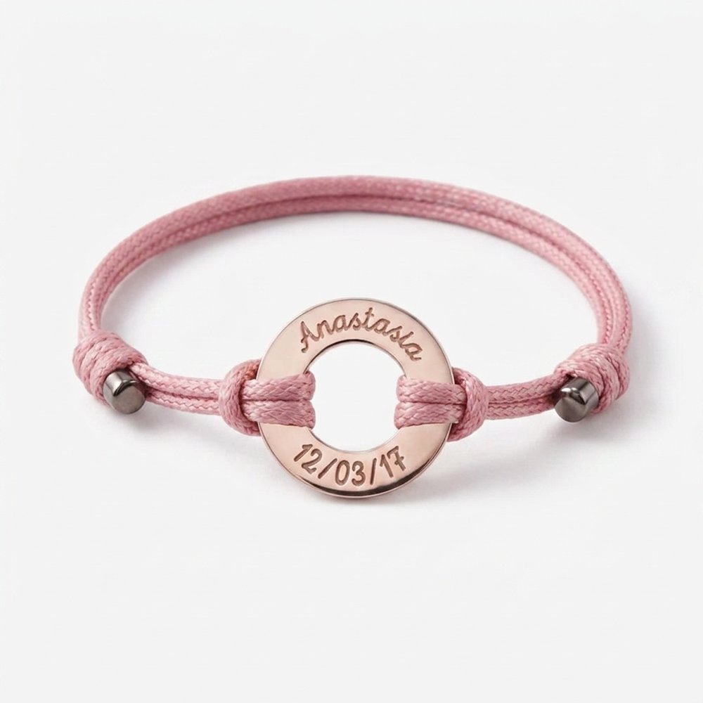 Bracelet homme personnalisé anneaux, cordon rose