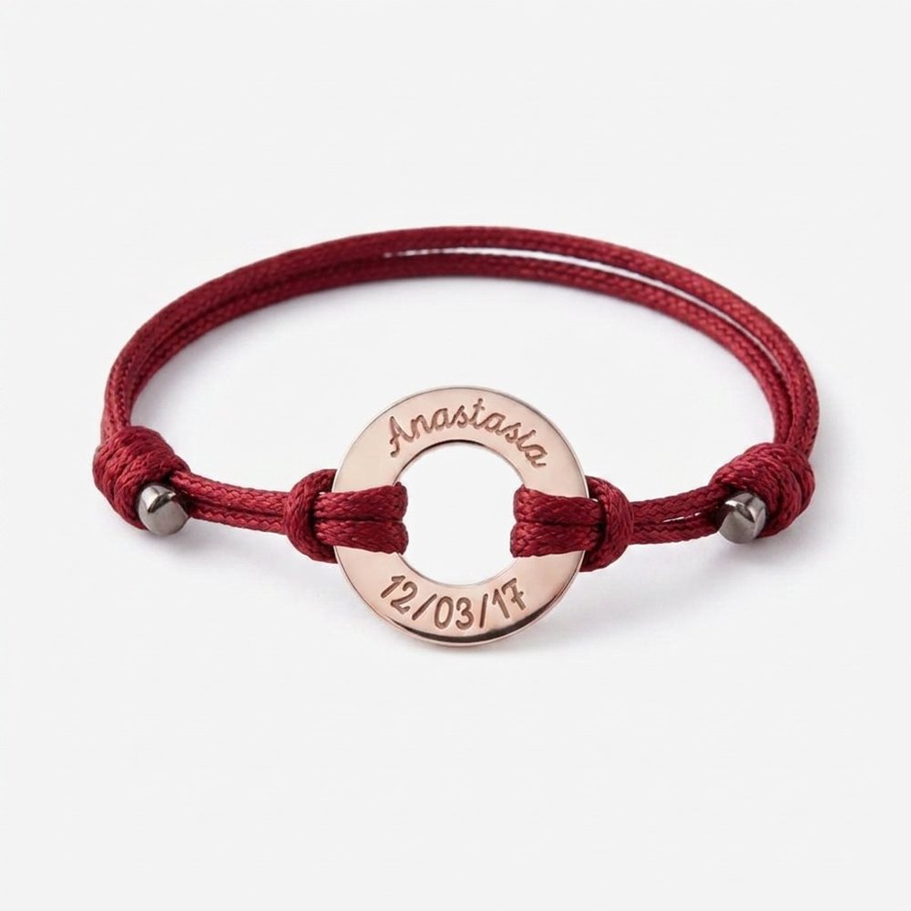Bracelet homme personnalisé anneaux, cordon rouge
