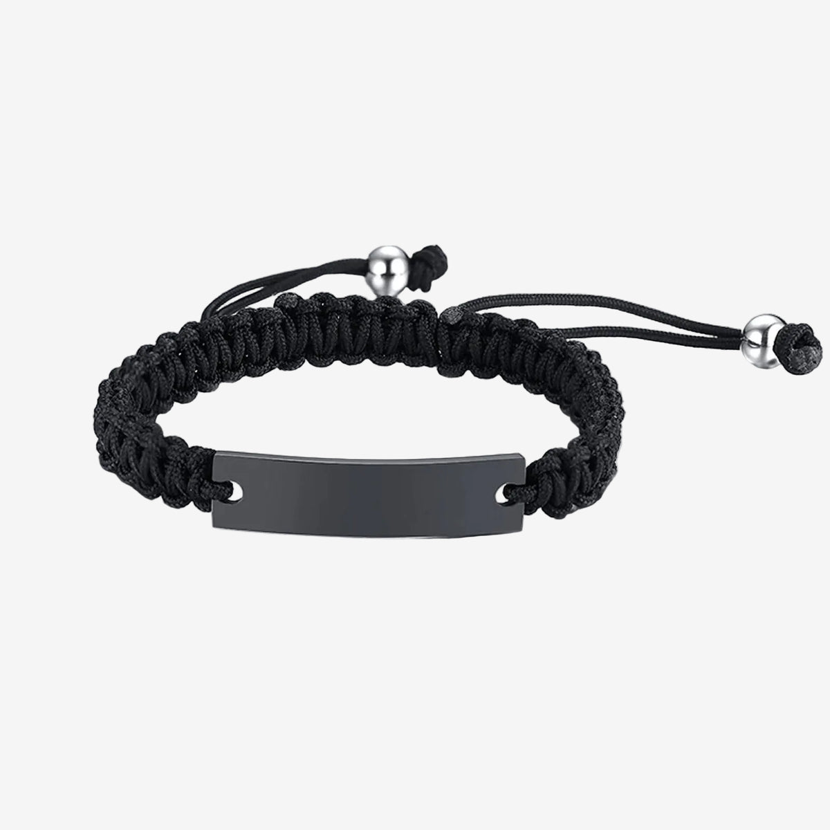 bracelet en corde macramé pour homme noir plaque noir personnalisable
