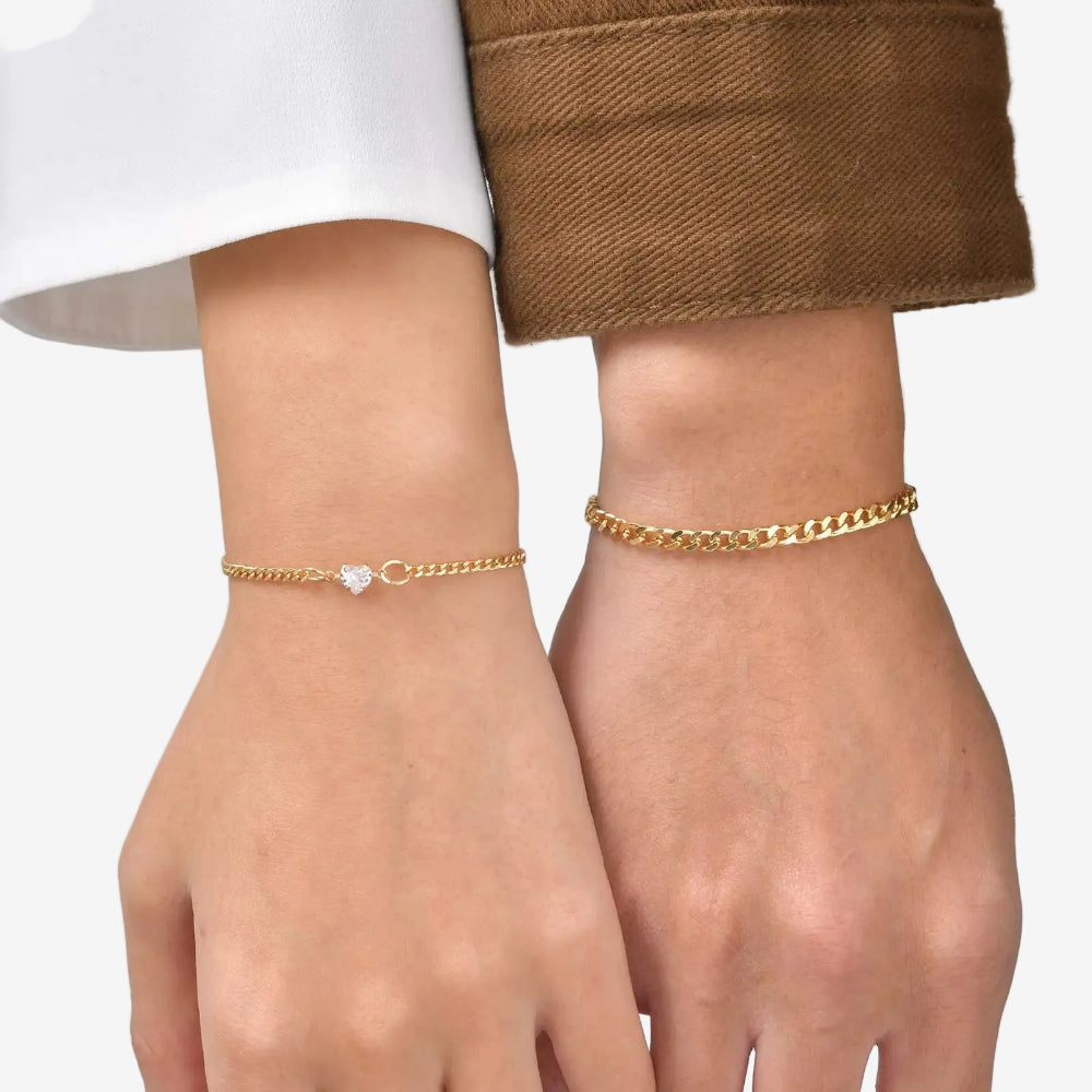 un couple qui se donne la main et qui ont un bracelet couple en commun pour un pacs