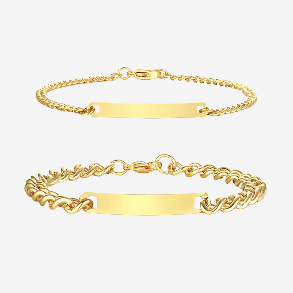 Bracelet couple en commun en or, duo de tailles avec plaques gravables
