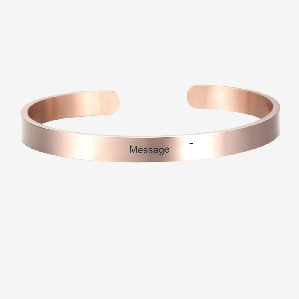 Bracelet à personnaliser femme en or rose 4 mm, plaque gravée avec message personnalisé