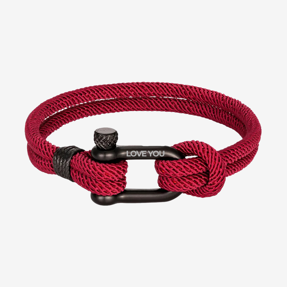 Bracelet homme personnalisable bordeaux, gravure Love You sur la boucle noire