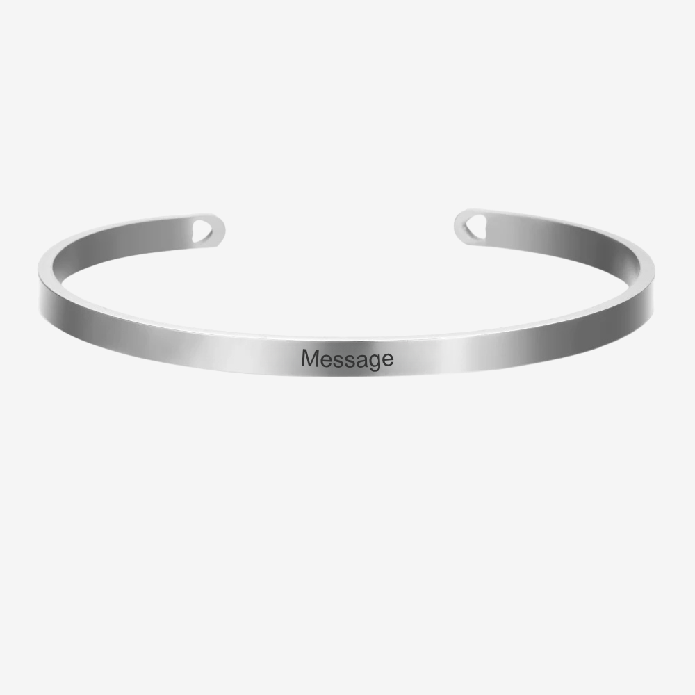 Bracelet à personnaliser femme argenté 6 mm, jonc large gravé avec message personnalisé