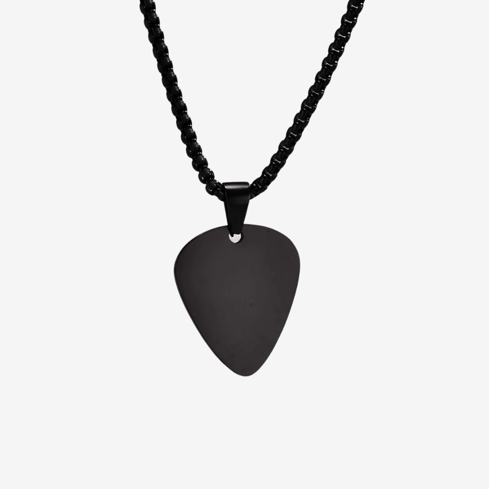 Collier pour homme noir, pendentif médiator de guitare gravable