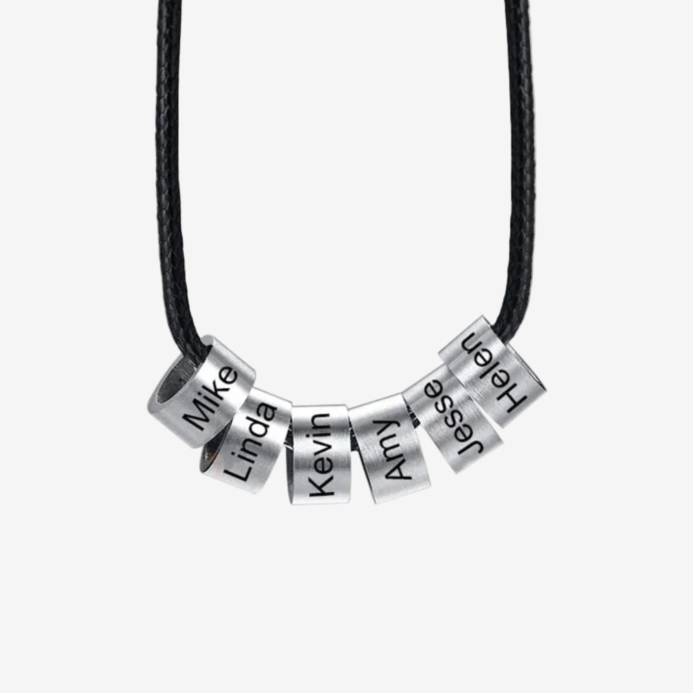 collier homme en cordon avec des anneaux gravé personnalisé