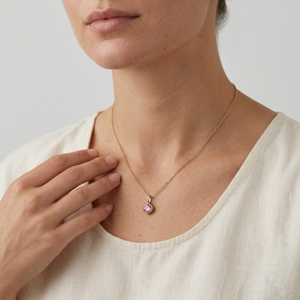 Collier pierre de naissance ronde porté autour du cou