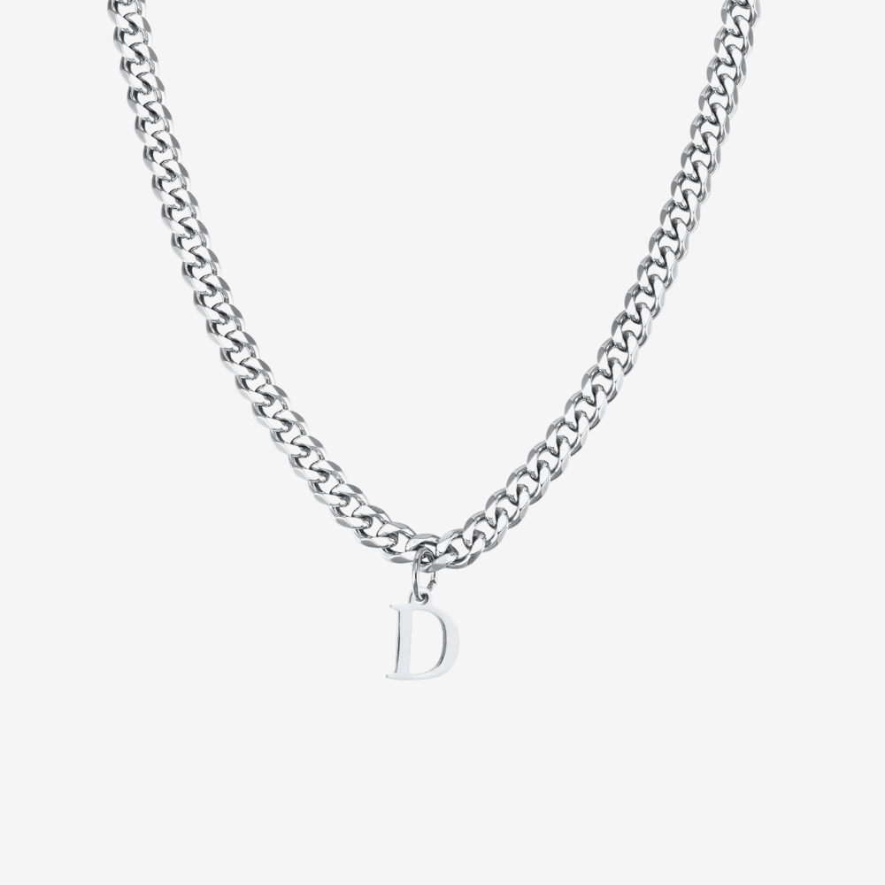 Collier argent homme, chaîne cubaine épaisse et pendentif lettre
