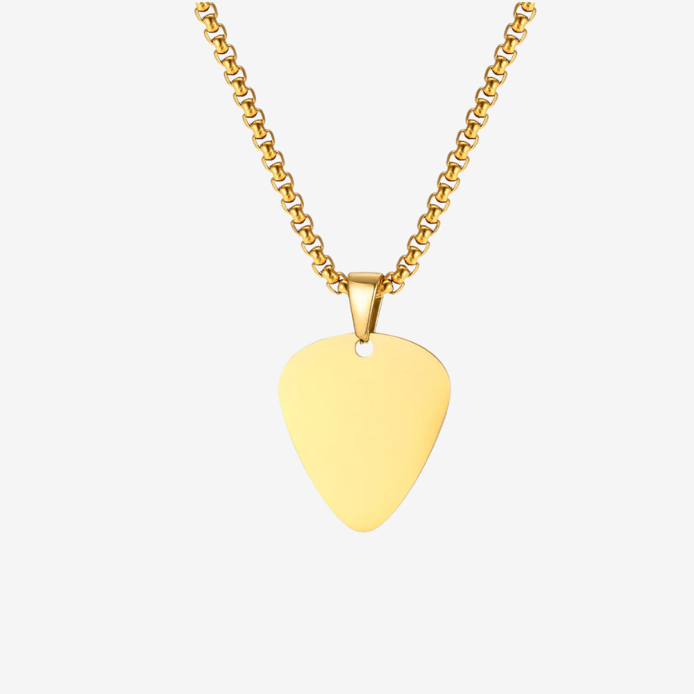 Collier pour homme doré, pendentif médiator de guitare gravable
