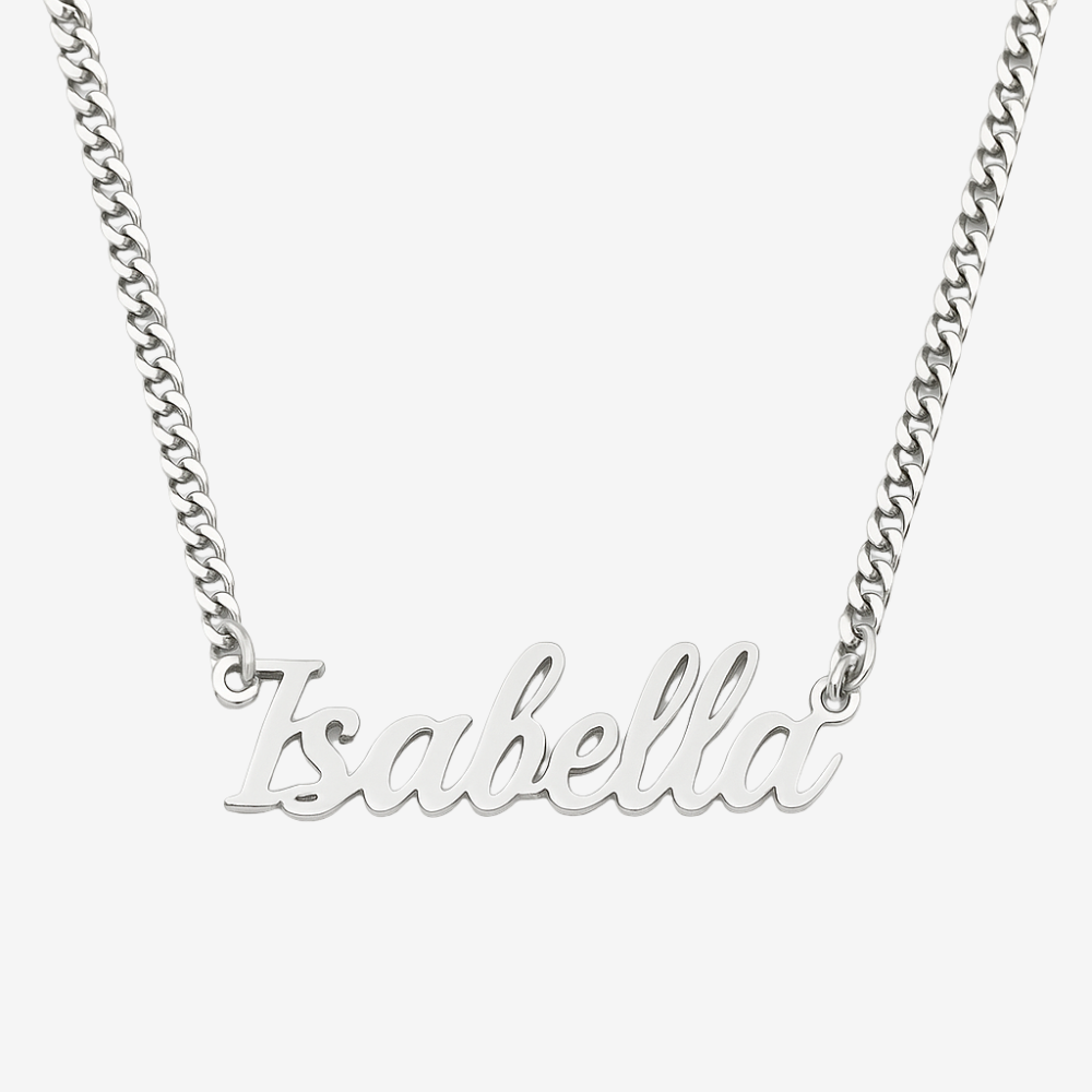 Collier personnalisé prénom en chaîne argentée, pendentif prénom en lettres cursives