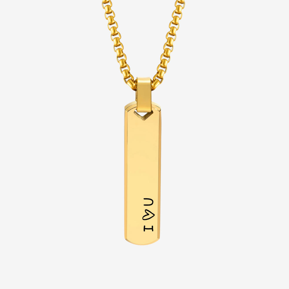 Collier homme personnalisé vertical doré, plaque gravée d'un message